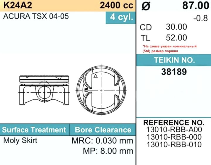 Поршни (к-т 4шт) 38189-050 TEIKIN Поршни (к-т 4шт) 38189-050 TEIKIN